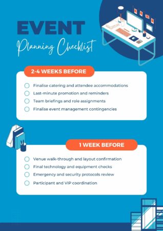 2-4 weeks and 1 week event planning checklist